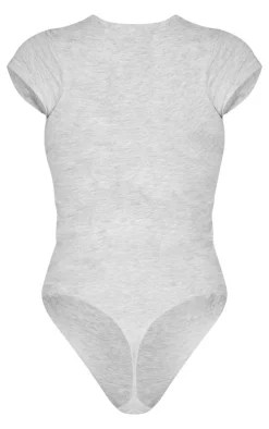 PrettyLittleThing Basic Tops*Petite Basic Cotton Blend Fitted Short Sleeve Bodysuit