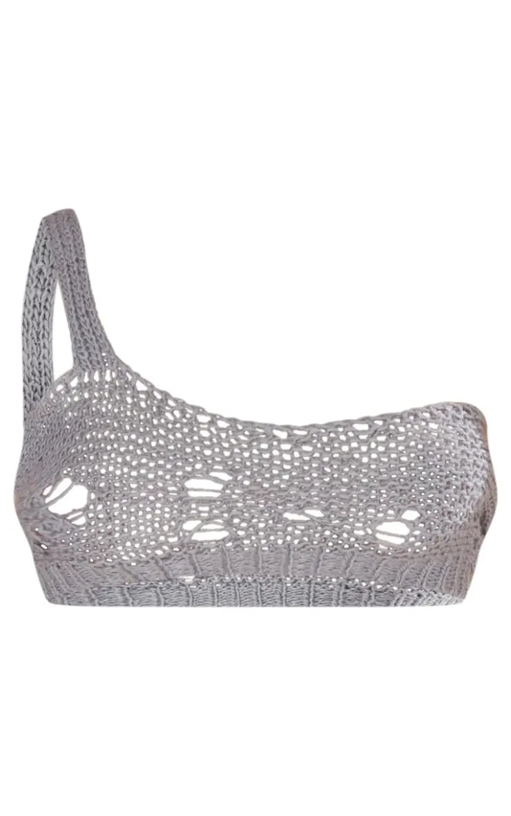 Clearance PrettyLittleThing Petite Open Knit Bralet Grey