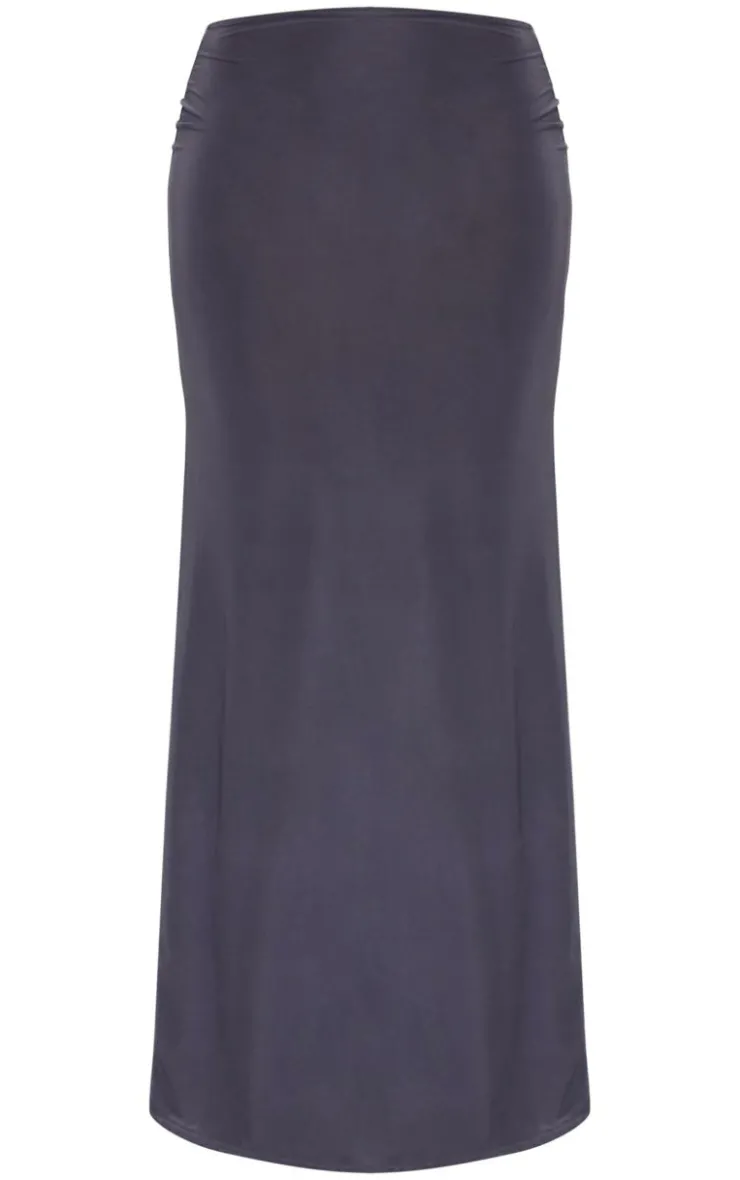 New PrettyLittleThing Petite Slinky Low Waist Maxi Skirt Grey
