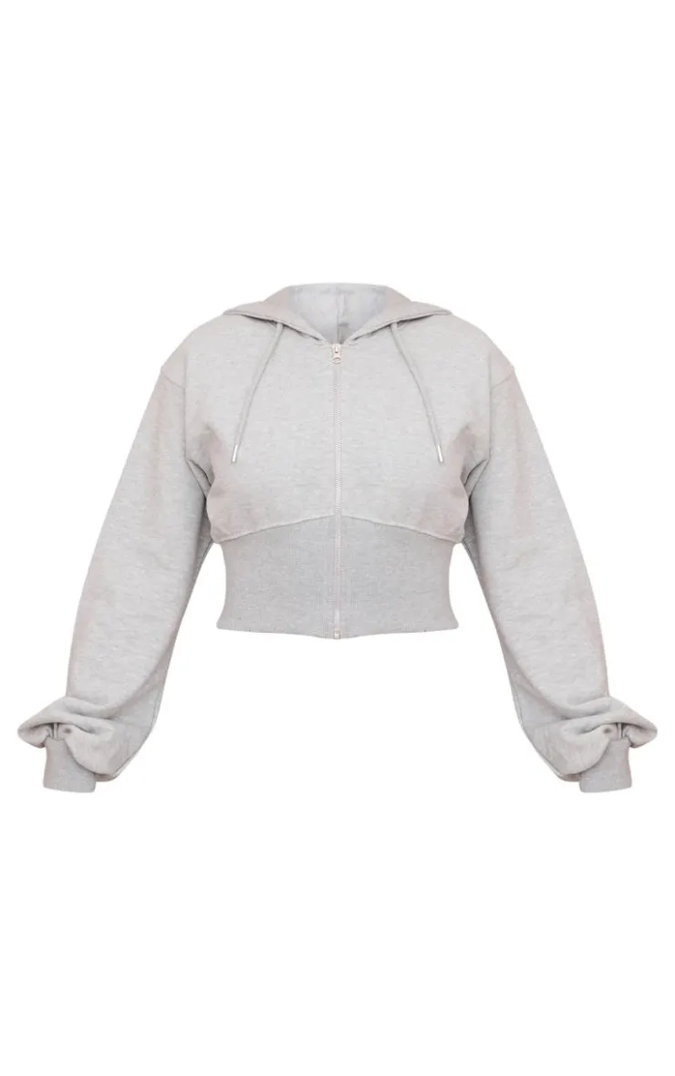 PrettyLittleThing Petite Zip Up Cropped Hoodie Grey