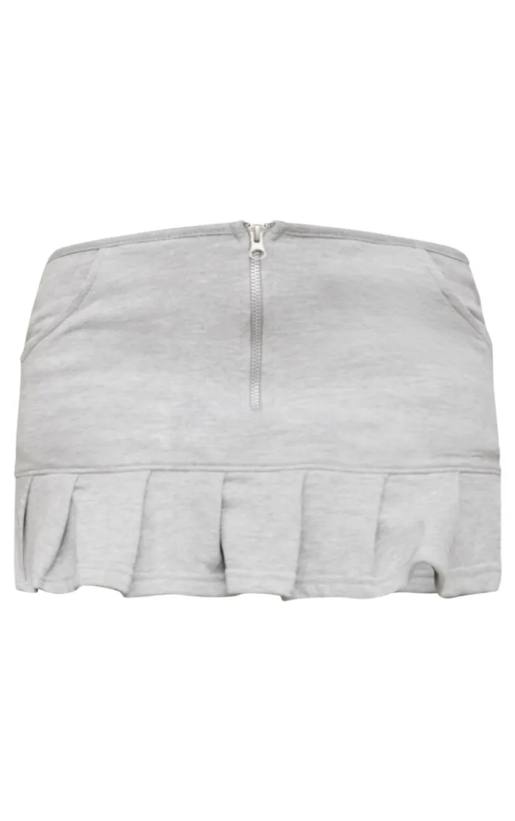 Discount PrettyLittleThing Petite Zip Up Frill Detail Mini Skirt Grey