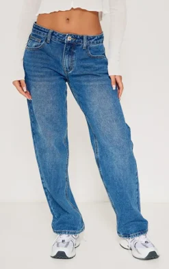 Petite Indigo Blue Wash Low Rise Straight Leg Jeans