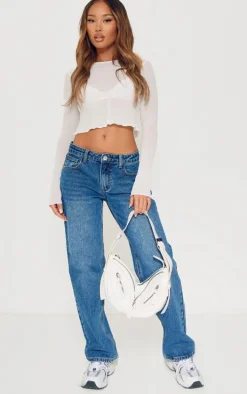 Petite Indigo Blue Wash Rigid Low Rise Straight Leg Jeans