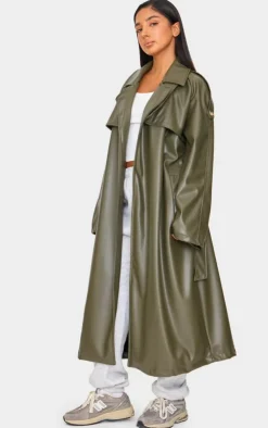 PrettyLittleThing Trench Coats*Petite Faux Leather Belted Trench Coat
