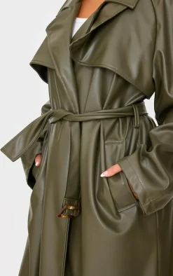 PrettyLittleThing Trench Coats*Petite Faux Leather Belted Trench Coat