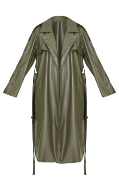 PrettyLittleThing Trench Coats*Petite Faux Leather Belted Trench Coat