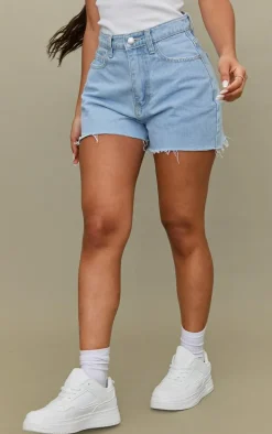Petite Light Blue Frayed Hem Denim Shorts