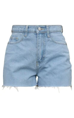 Petite Light Blue Frayed Hem Denim Shorts