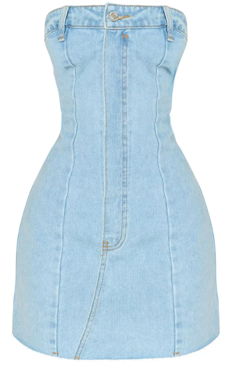 Petite Denim Bandeau Mini Dress-PrettyLittleThing