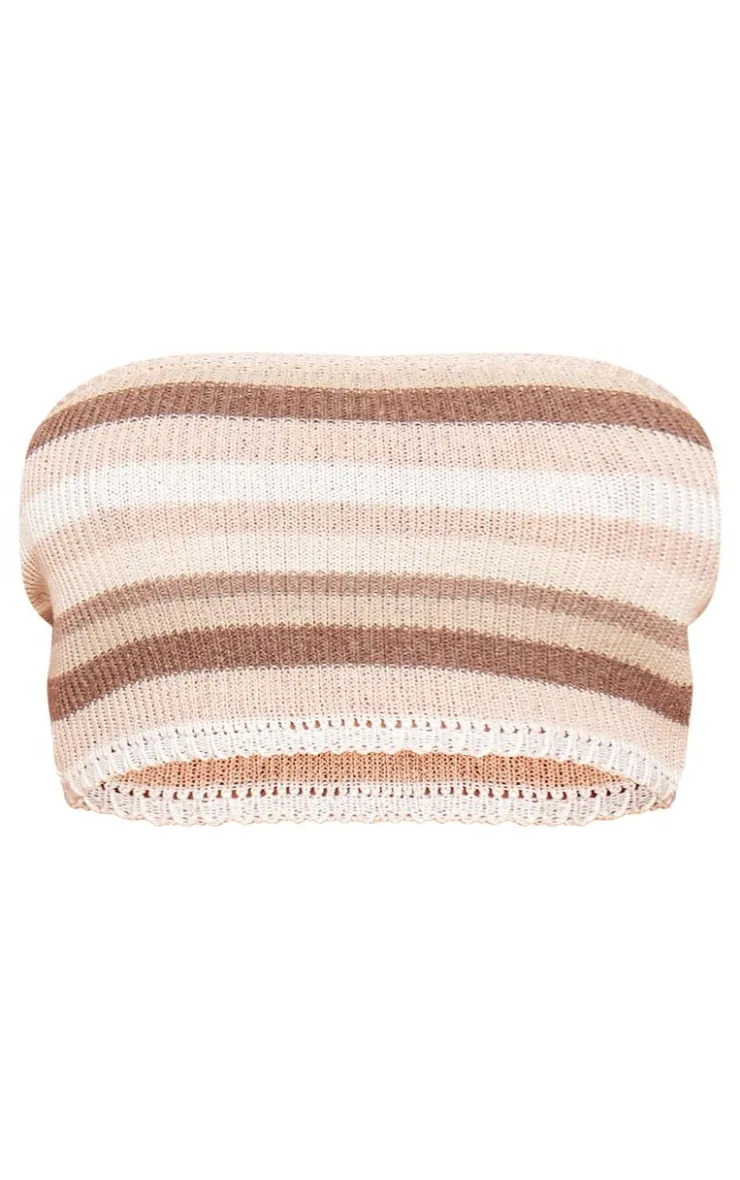 New PrettyLittleThing Petite Knit Stripe Bandeau Crop Top Multi