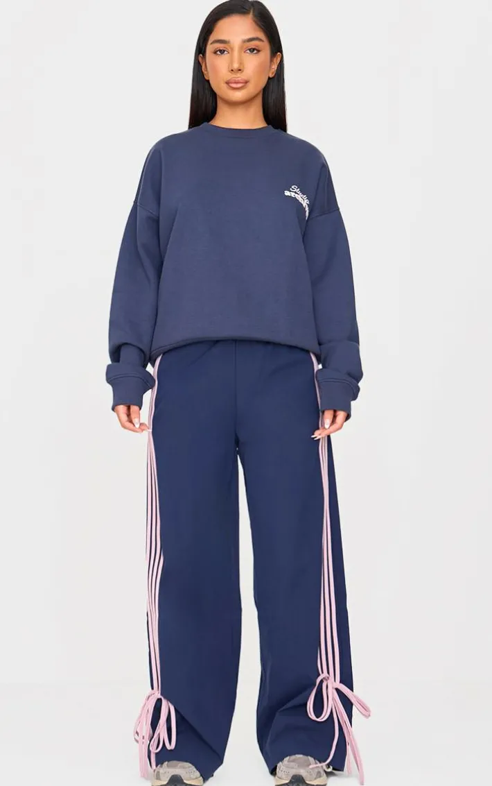 Petite Navy Shell Bow Detail Track Pants