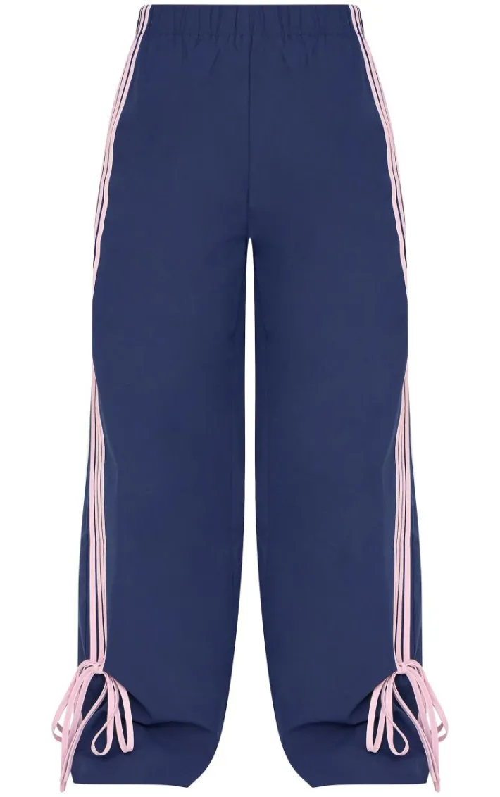 Petite Navy Shell Bow Detail Track Pants