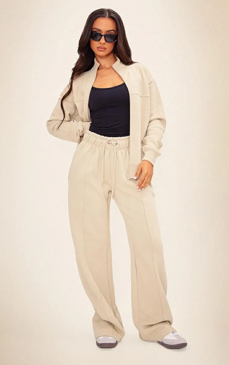 Hot PrettyLittleThing Petite Drawstring Detail Straight Leg Sweatpants Pebble