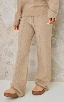 Outlet PrettyLittleThing Petite Knitted Seam Detail Wide Leg Pants Pebble