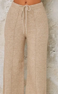 Outlet PrettyLittleThing Petite Knitted Seam Detail Wide Leg Pants Pebble
