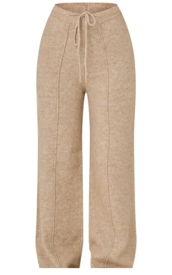 Outlet PrettyLittleThing Petite Knitted Seam Detail Wide Leg Pants Pebble