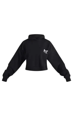 Outlet PrettyLittleThing Petite Premium Printed Boxy Hoodie Black