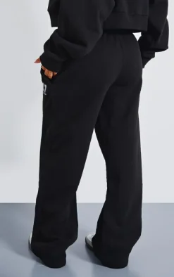 Hot PrettyLittleThing Petite Premium Printed Straight Leg Sweatpants Black