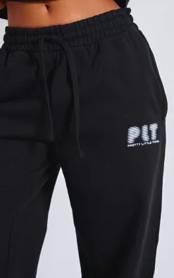Hot PrettyLittleThing Petite Premium Printed Straight Leg Sweatpants Black