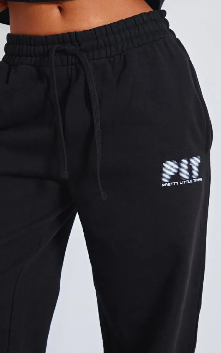 Hot PrettyLittleThing Petite Premium Printed Straight Leg Sweatpants Black