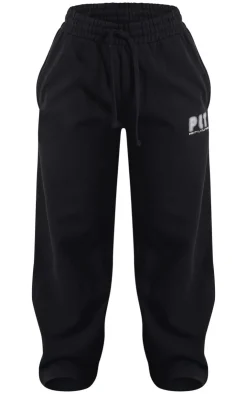Hot PrettyLittleThing Petite Premium Printed Straight Leg Sweatpants Black