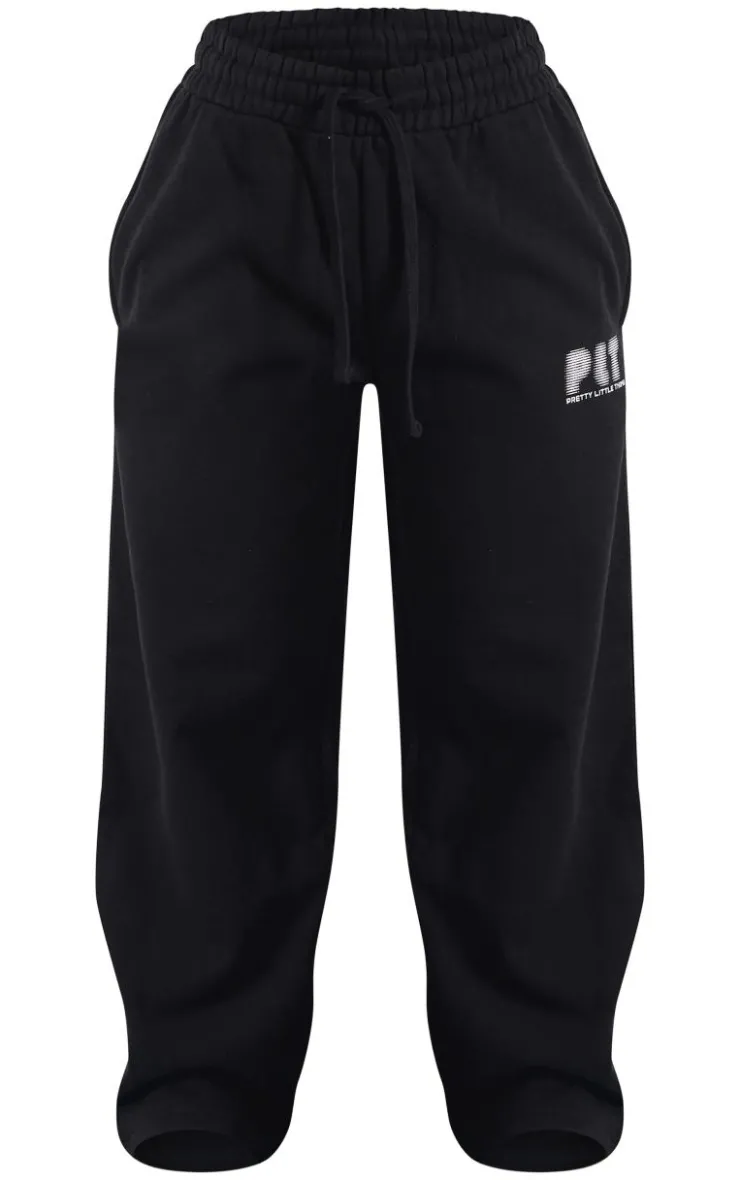 Hot PrettyLittleThing Petite Premium Printed Straight Leg Sweatpants Black