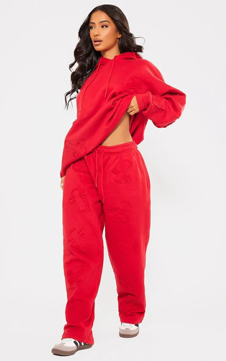 PrettyLittleThing Graphic Sweatsuits*Petite Cross Applique Embroide Sweatpants
