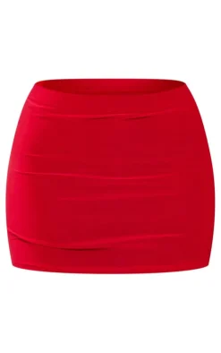 Hot PrettyLittleThing Petite Low Rise Slinky Micro Mini Skirt Red