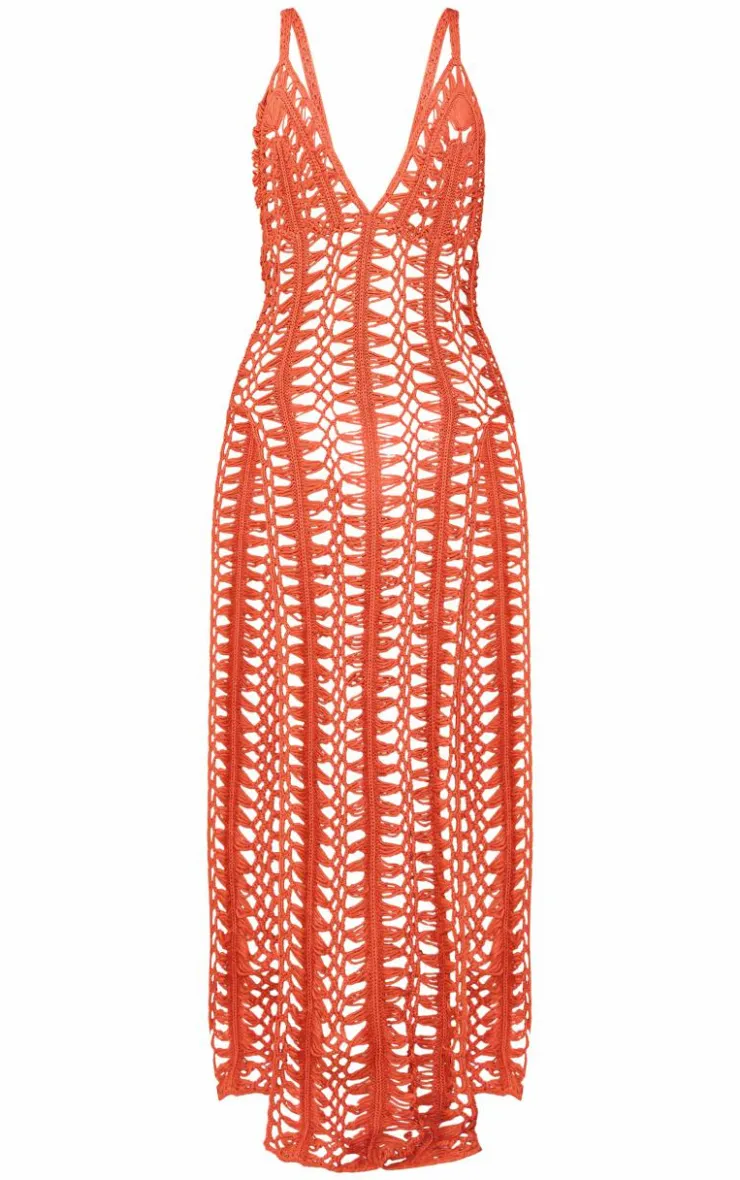 Petite Open Knit Side Split Detail Maxi Dress-PrettyLittleThing Discount