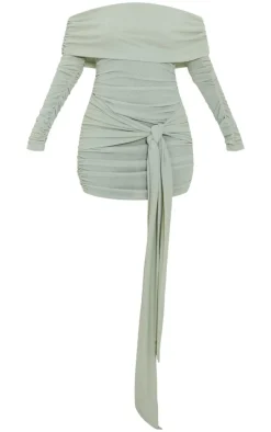 Petite Bardot Slinky Extreme Ruched Mini Dress-PrettyLittleThing Discount