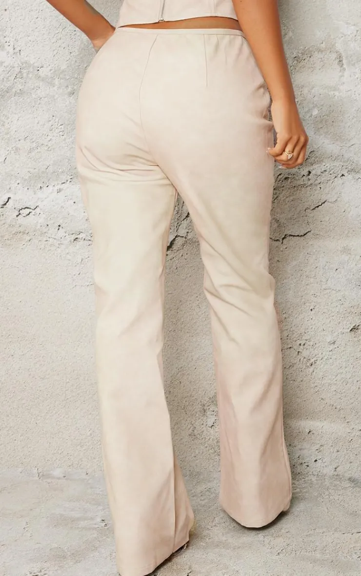 Online PrettyLittleThing Petite Faux Leather Zip Front Flared Pants Stone