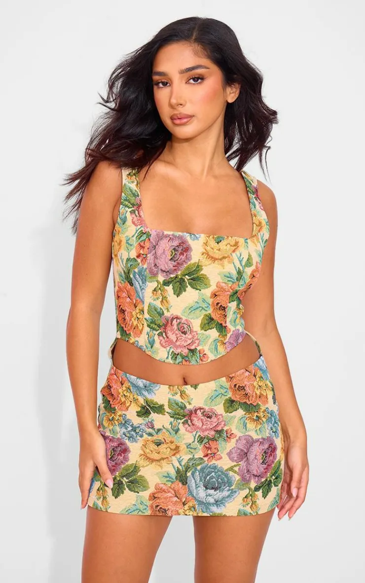 Petite Floral Jacquard Cut Out Mini Dress-PrettyLittleThing