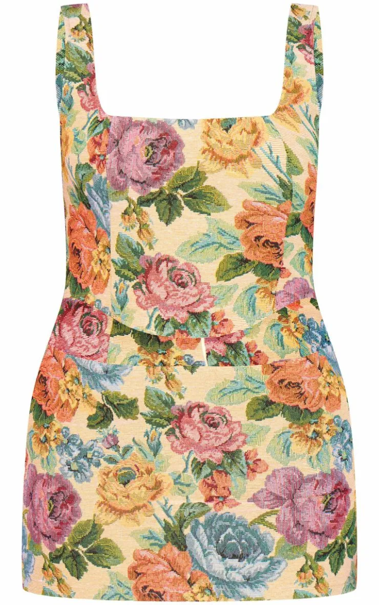 Petite Floral Jacquard Cut Out Mini Dress-PrettyLittleThing