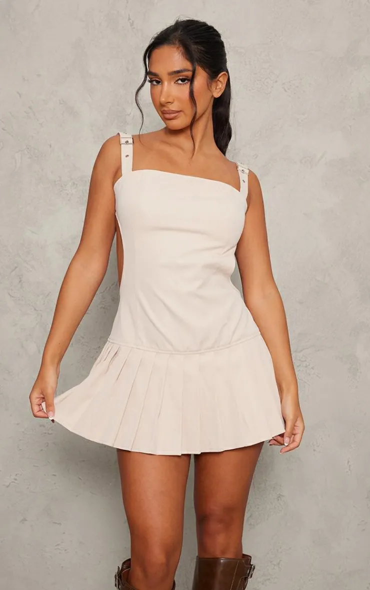 Petite Strappy Cut Out Back Pleated Mini Dress-PrettyLittleThing Best