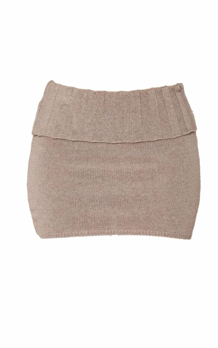 Outlet PrettyLittleThing Petite Foldover Knit Mini Skirt Taupe