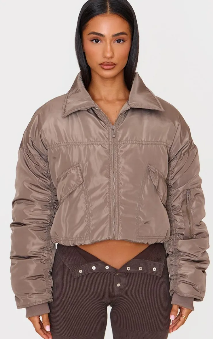 PrettyLittleThing Bomber Jackets*Petite Ruched Sleeve Bomber Jacket