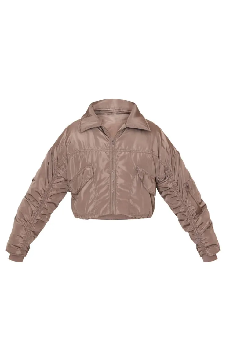 PrettyLittleThing Bomber Jackets*Petite Ruched Sleeve Bomber Jacket