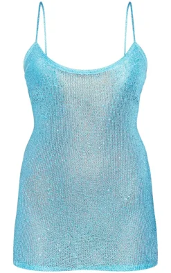 Petite Strappy Sequin Knitted Mini Dress-PrettyLittleThing New