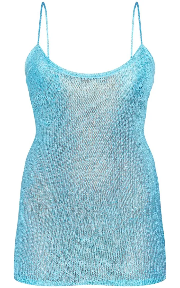 Petite Strappy Sequin Knitted Mini Dress-PrettyLittleThing New