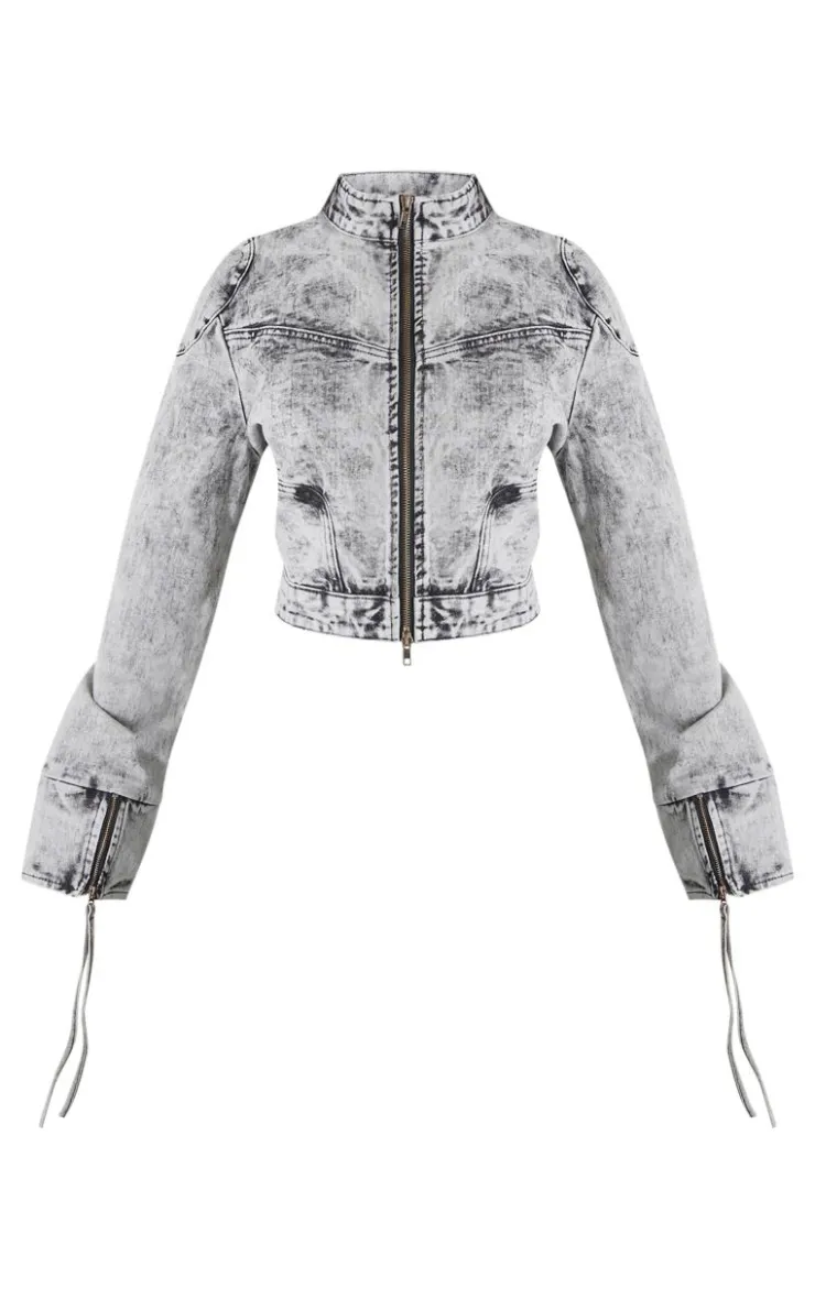 Outlet PrettyLittleThing Petite Denim Fitted Jacket Washed Grey
