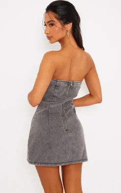 Petite Seam Front Denim Mini Dress-PrettyLittleThing Clearance