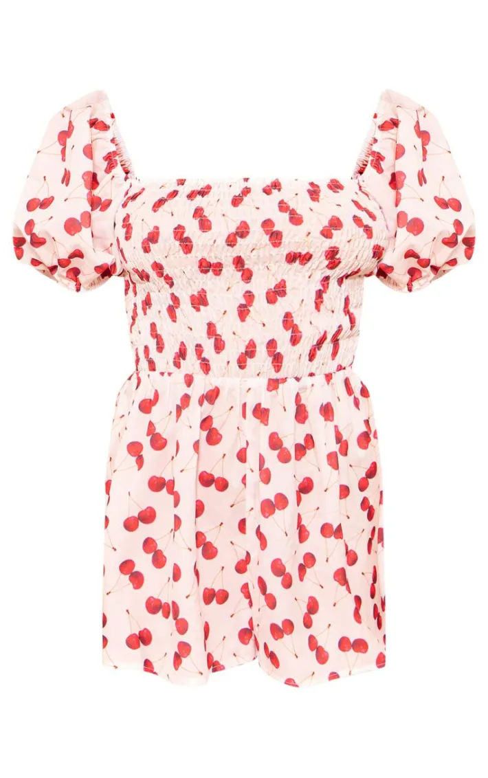 Petite White Backless Cherry Print Romper