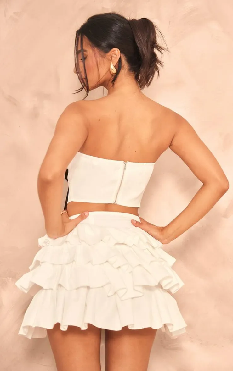 Outlet PrettyLittleThing Petite Bandeau Bow Corset Top White