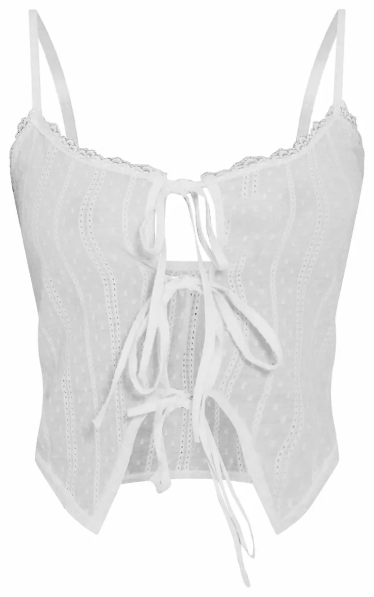 PrettyLittleThing Sleeveless Tops*Petite Broderie Tie Detail Top