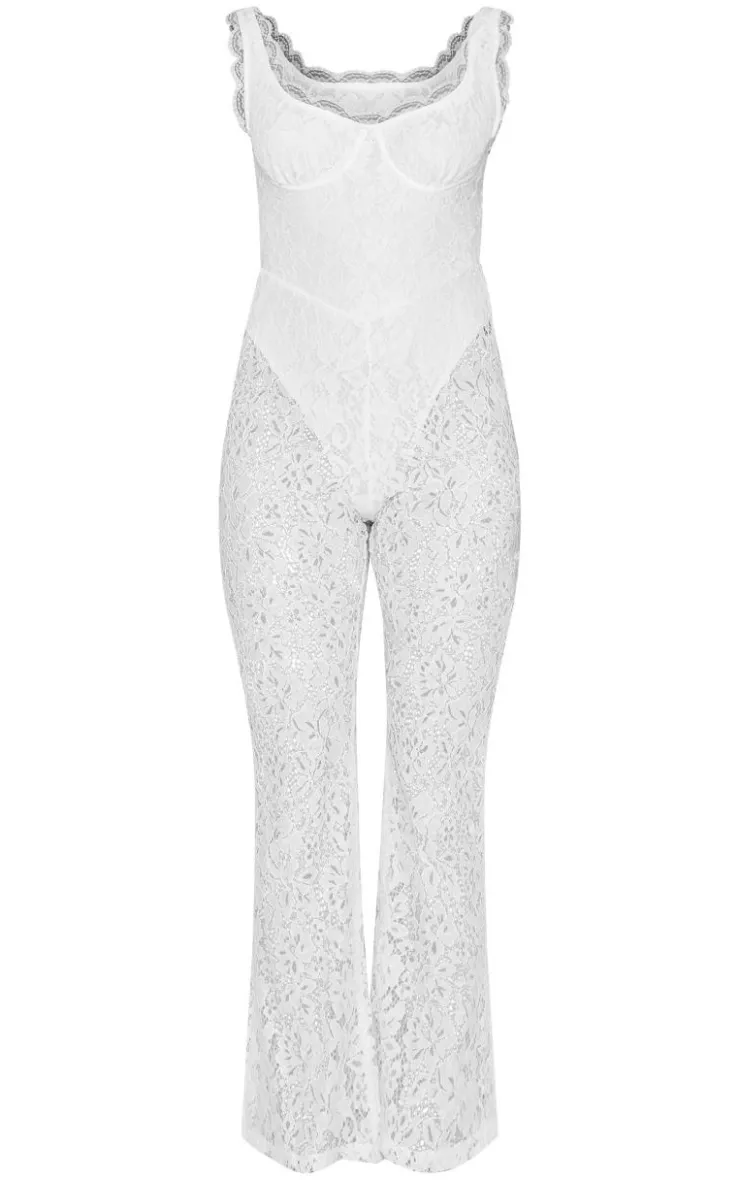 Petite Lace Boning Detail Strappy Flared Jumpsuit-PrettyLittleThing Best