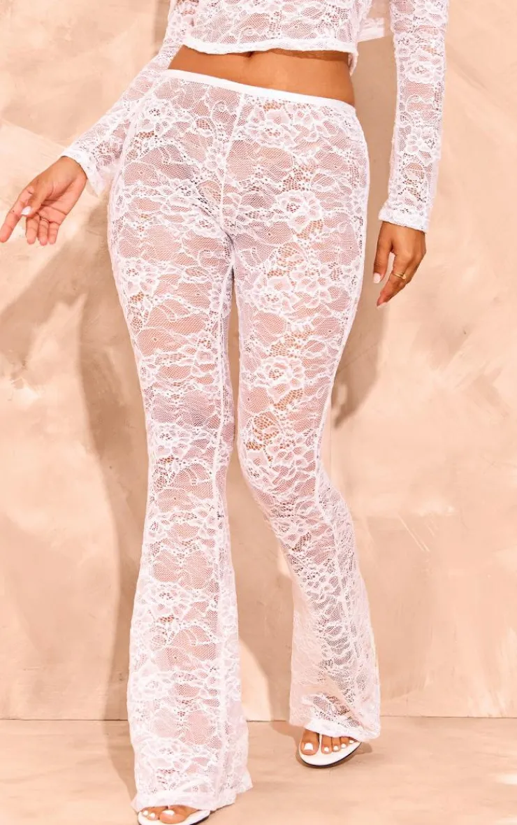Outlet PrettyLittleThing Petite Lace Skinny Flares White
