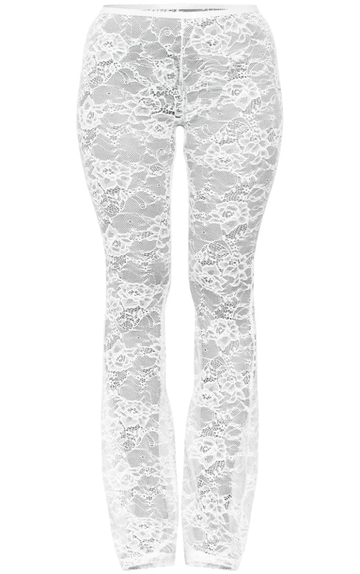 Outlet PrettyLittleThing Petite Lace Skinny Flares White