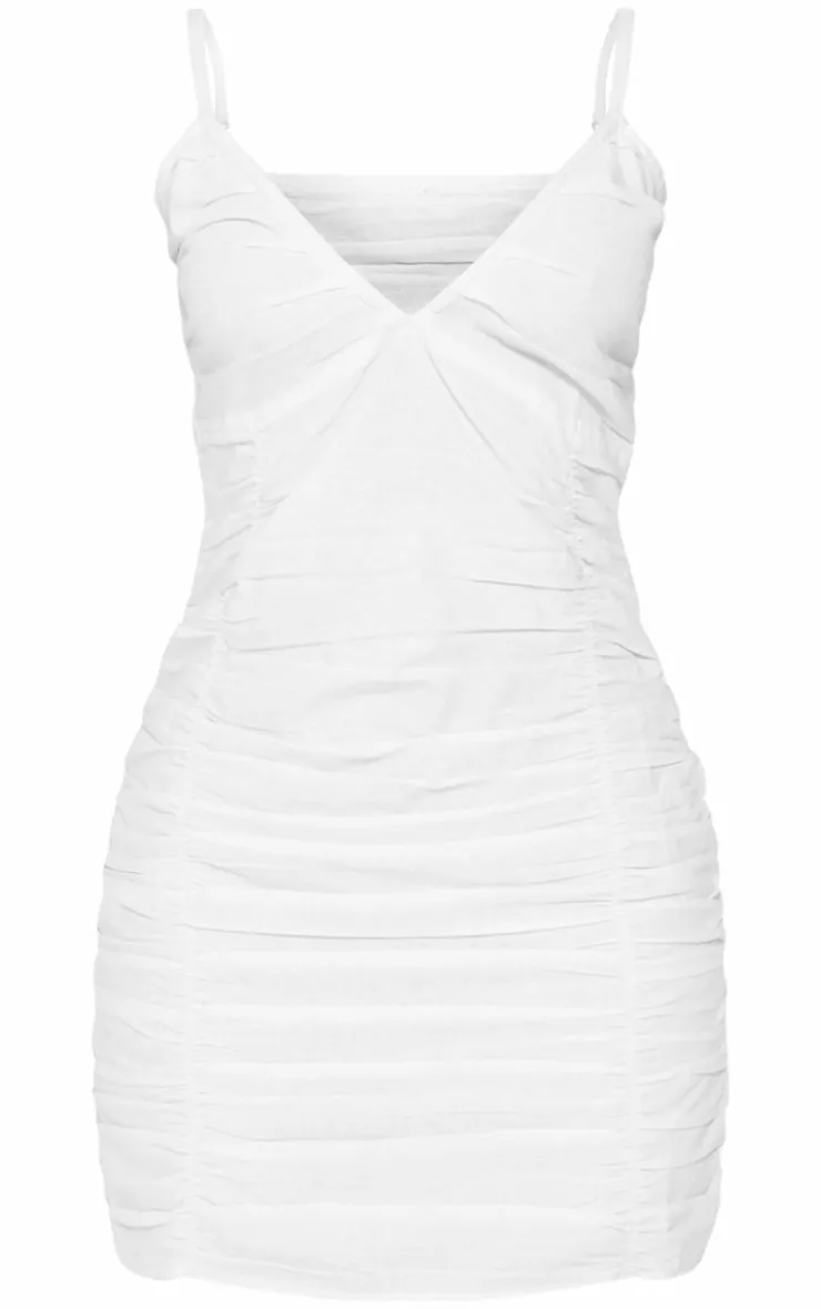 Petite Linen Look Ruched Strappy Mini Dress-PrettyLittleThing Sale