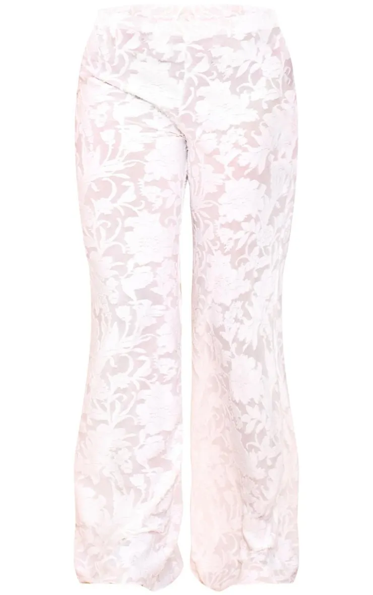 New PrettyLittleThing Petite Textured Elasticated Wide Leg Pants White