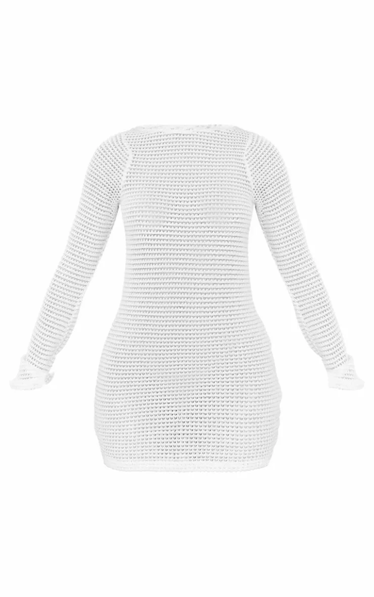 Petite Textured Long Sleeve Open Back Mini Dress-PrettyLittleThing Outlet
